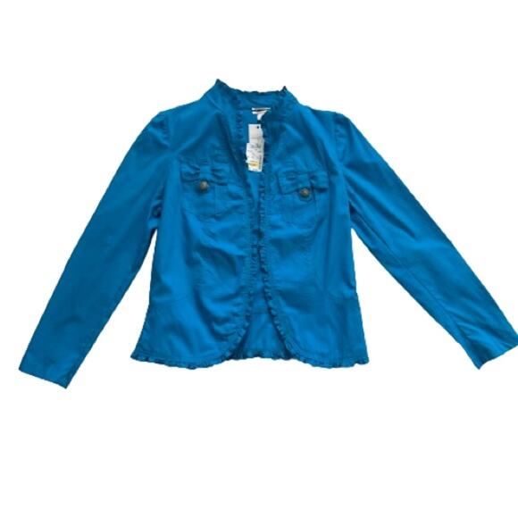 Mirror Image Blue Open Front Ruffled Lightweight Summer Blazer Jacket Small NEW - Picture 14 of 14